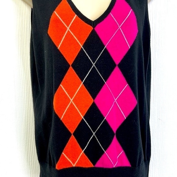 Ann Taylor Loft - Pink & Orange Argyle Sleeveless Sweater Vest Size Small - Picture 4 of 11